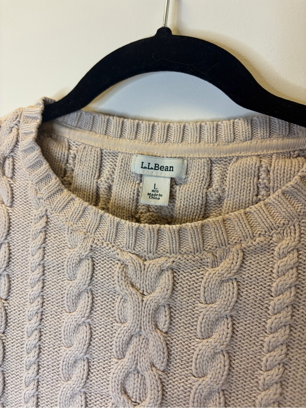 L.L.Bean Cream Cable Knit Crewneck Sweater Size Large 100% Cotton Fisherman Y2K - Picture 3 of 7